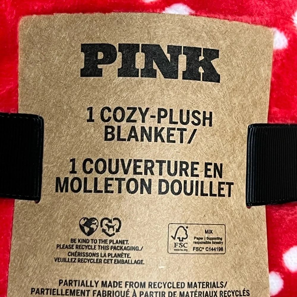 VICTORIA’S SECRET PINK SHERPA‎ Blanket holiday RED/white PUPPY NWT 50 X 60